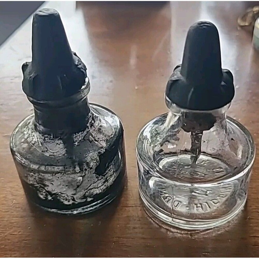Vintage Glass Ink Bottles Higgins Drawing Ink With Stoppers